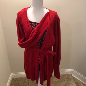 cabi Cabernet Red Wrap Sweater w detachable belt